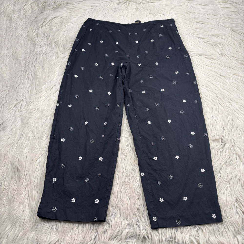 Vintage 90's Y2K Ecologie Women's 10 Black Floral Embroidered Capri Pants Twee